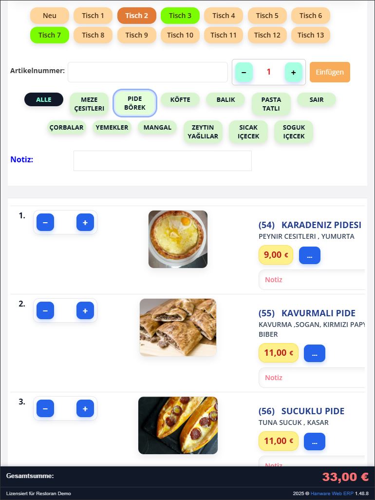 Hanware Restaurant - Kategorie Pide/Börek mit Artikel-Auswahl und Foto
